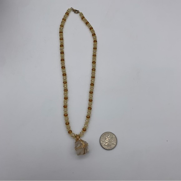 Beaded Brown & Gold Tone Necklace with Gemlike Crystal Pendant - Picture 10 of 10